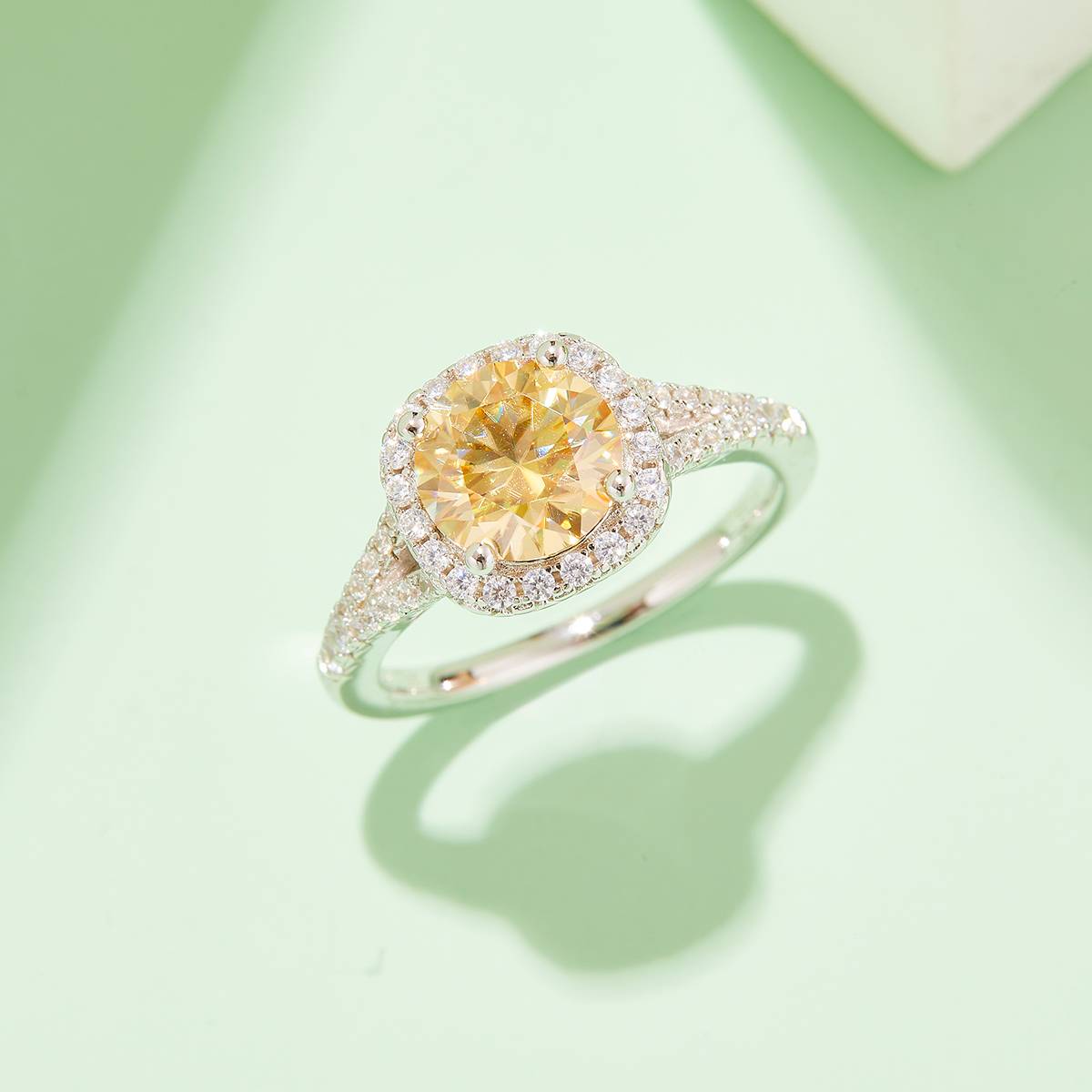 Double arm square bag S925 silver plated platinum moissanite diamond women's ring 2.0 carats D-grade
